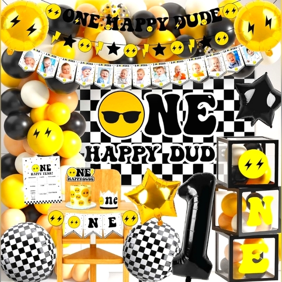 "One Happy Dude" 1st Birthday Party Decorations Pack - Style: Selection-D - Picture 4 of 8